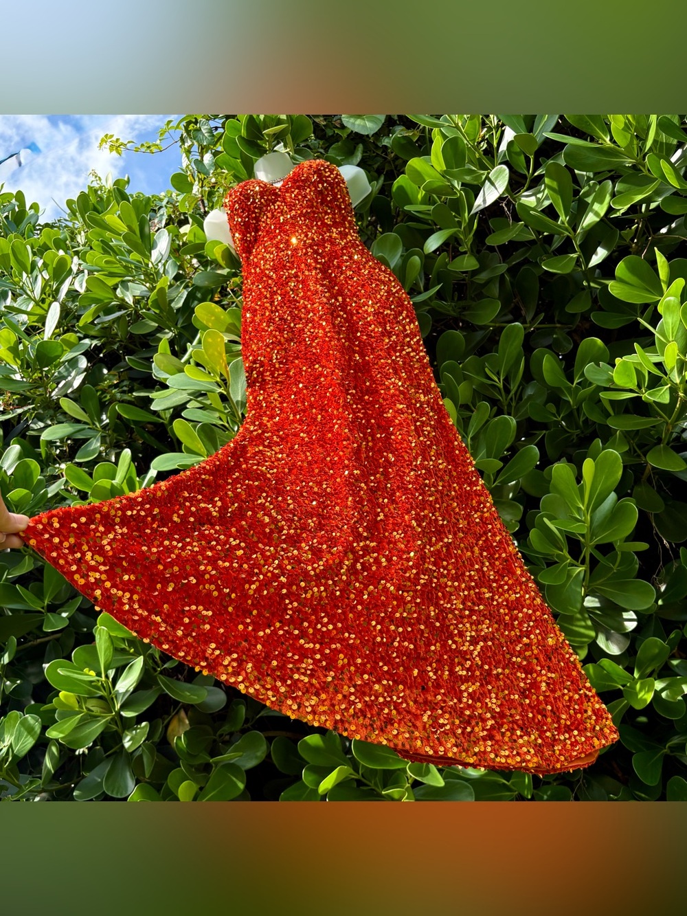 Dressalisa Orange Crushed Velvet Sequins Gown Size XS Party Maxi Dress Elegant - Picture 2 of 13